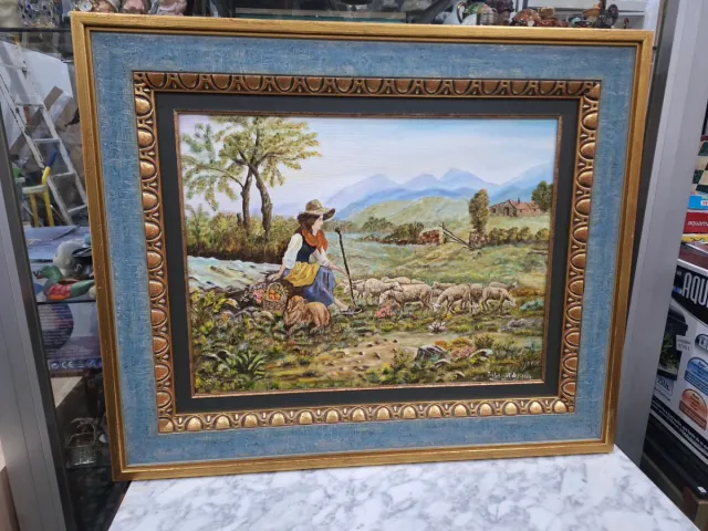 Pintura al Óleo Sobre Lienzo Pastor de Ovejas
