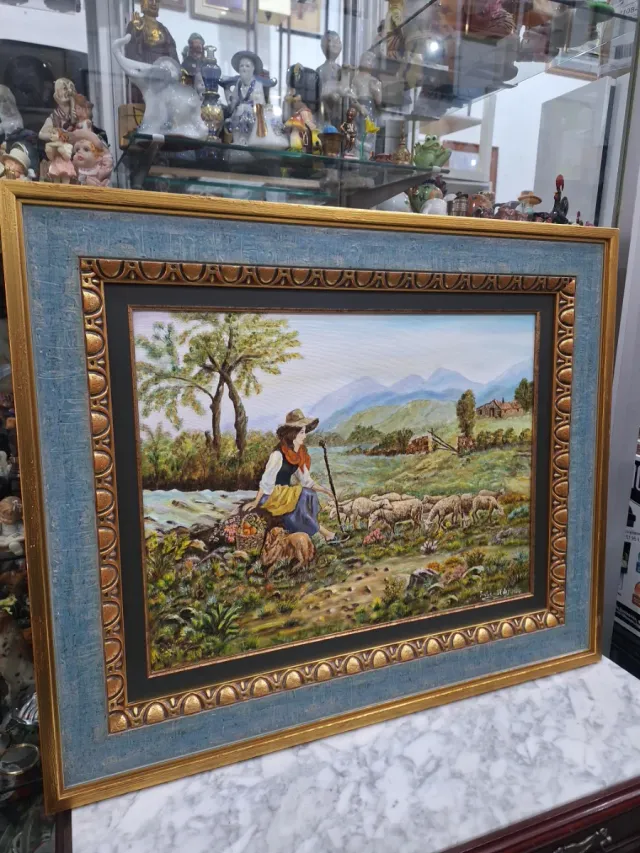 Pintura al Óleo Sobre Lienzo Pastor de Ovejas