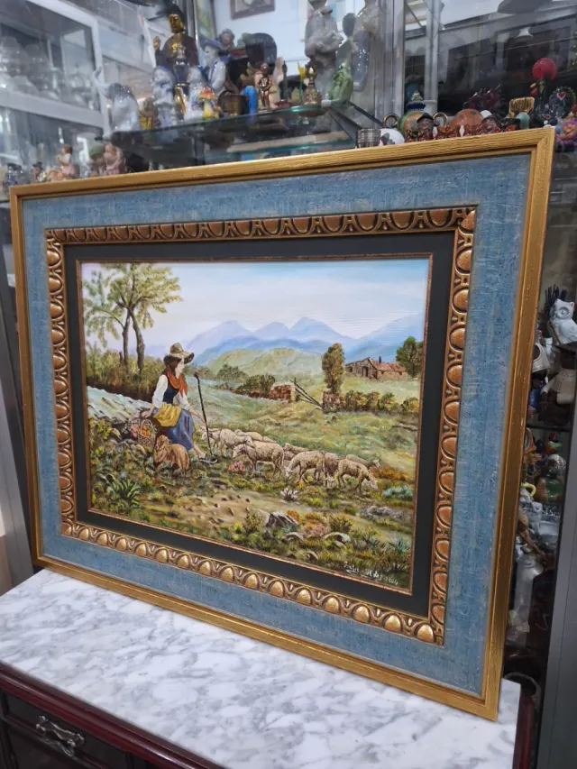 Pintura al Óleo Sobre Lienzo Pastor de Ovejas