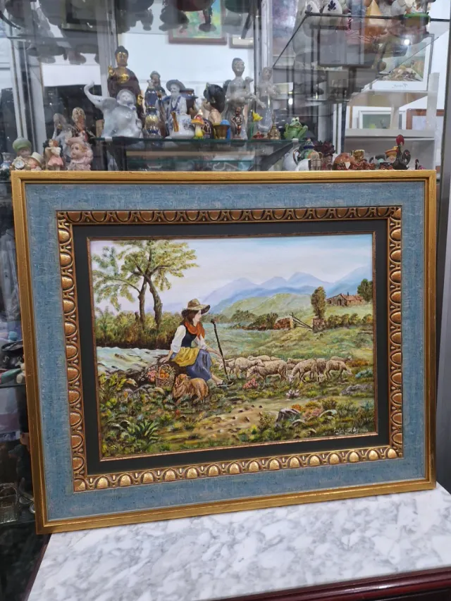 Pintura al Óleo Sobre Lienzo Pastor de Ovejas