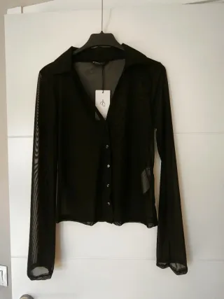 Camisa Stradivarius Transparente Negra,  Talla S
