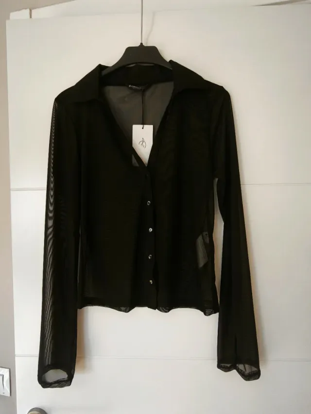 Camisa Stradivarius Transparente Negra,  Talla S