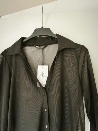 Camisa Stradivarius Transparente Negra,  Talla S