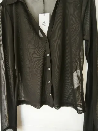 Camisa Stradivarius Transparente Negra,  Talla S