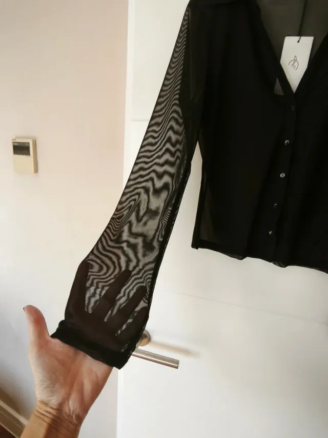 Camisa Stradivarius Transparente Negra,  Talla S