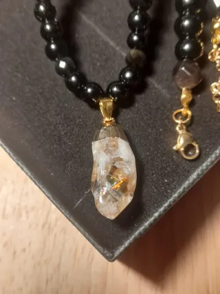 Collar Obsidiana y Colgante Citrino