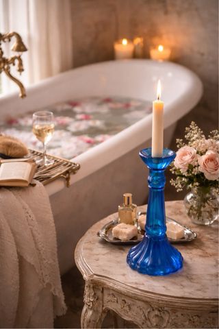 Candelabro Cristal Azul Francés