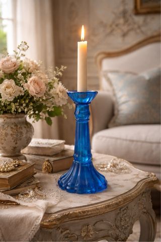 Candelabro Cristal Azul Francés