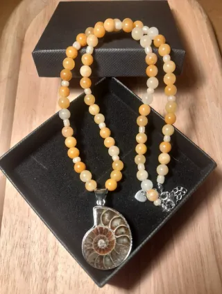 Collar Ámbar y Colgante Fósil Nautilo