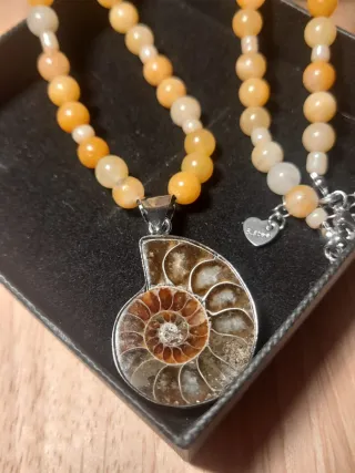 Collar Ámbar y Colgante Fósil Nautilo
