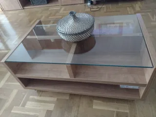 Mesa centro madera y cristal con ruedas