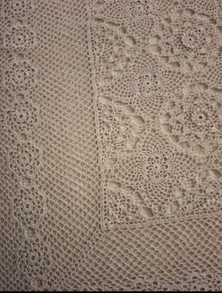 Colcha de ganchillo beige 220x240