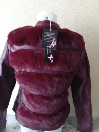 Chaqueta mujer burdeos con pelo