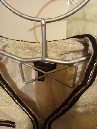 Chaqueta Mango Tweed Beige y Negro