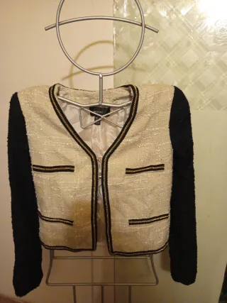 Chaqueta Mango Tweed Beige y Negro