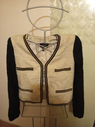 Chaqueta Mango Tweed Beige y Negro
