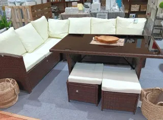 Muebles de exterior rinconera ratán con mesa