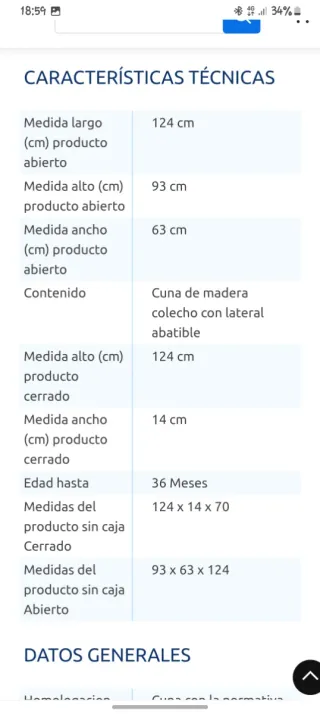 Cuna madera Don Algodón + colchón+ sabanas