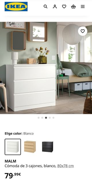 Cajonera MALM IKEA Blanca 3 cajones.