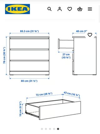 Cajonera MALM IKEA Blanca 3 cajones.