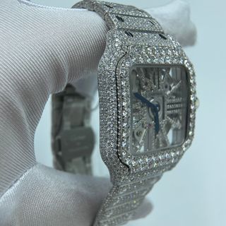 Cartier Santos Skeleton Moissanite Iced Watch