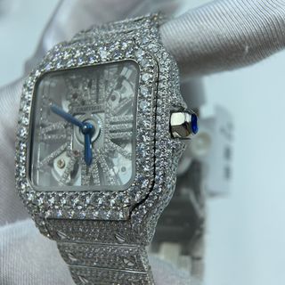 Cartier Santos Skeleton Moissanite Iced Watch