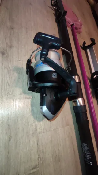 Conjunto pesca: 2 cañas, piquetas, accesorios