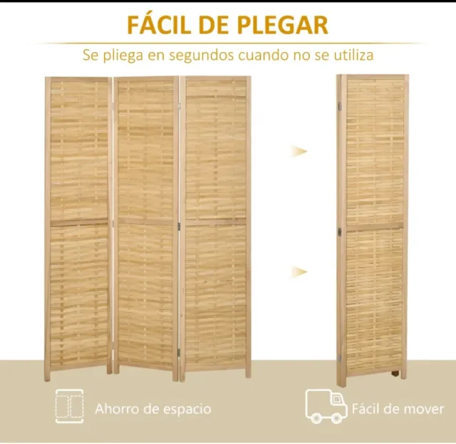 Biombo 3 paneles plegable madera
