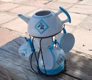 Juego de té tetera y tazas con soporte