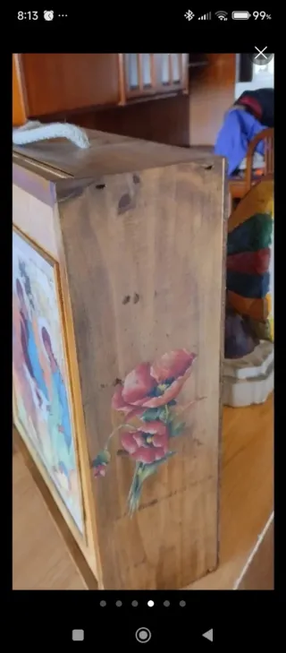 Caja de madera pintada a man tamaño grande