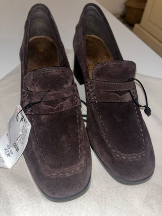 Mocasines Zara Serraje Tacón Marrón Talla 41
