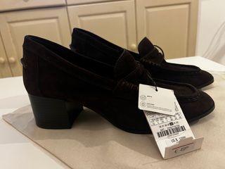 Mocasines Zara Serraje Tacón Marrón Talla 41