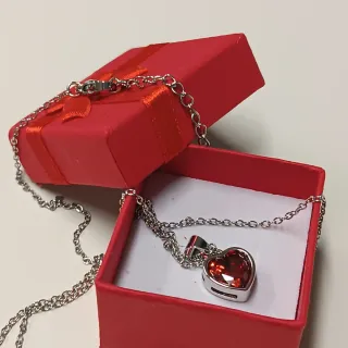 Collana Cuore Argento 925 con Pietra Rossa