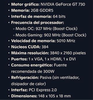 Tarjeta Gráfica Asus Geforce GT730 2GB GDDR5