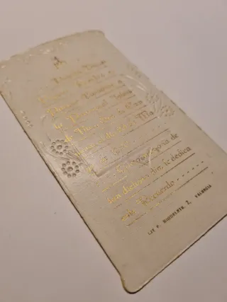 Antigua tarjeta religiosa primera comunión, 1920