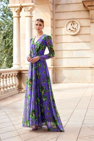 Vestido Largo Carla Ruiz Estampado Floral