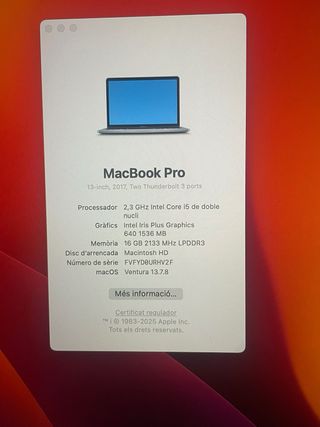 MacBook Pro 2017 i5 16GB RAM 128GB SSD
