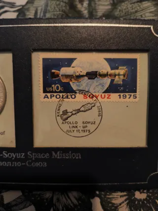 Moneda plata y sellos Apollo-Soyuz 1975