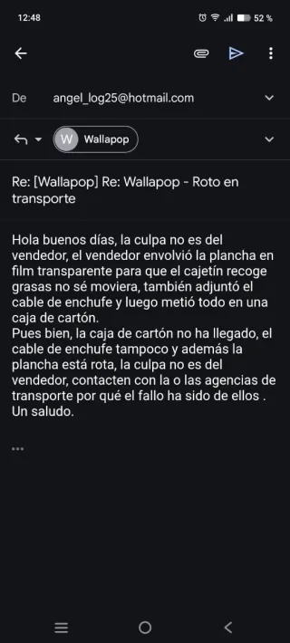 Plancha Rota - Envío Defectuoso