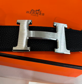 Cinturón Hermès H Hebilla Plata Negro