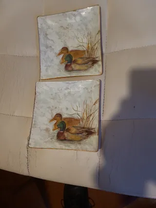 2 Platos de Cristal con Patos