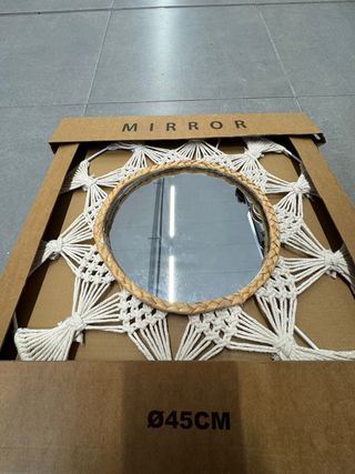 Specchio Boho con Cornice Macramè e Rattan