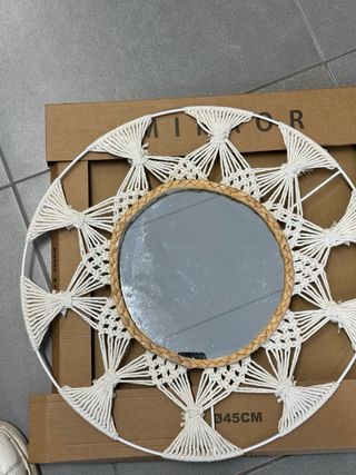 Specchio Boho con Cornice Macramè e Rattan
