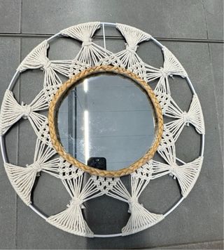 Specchio Boho con Cornice Macramè e Rattan