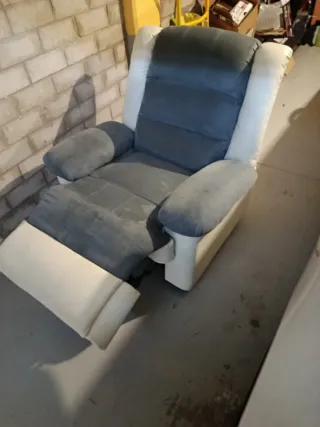 Sillón Reclinable Moderno Tela y piel Gris y Blanc