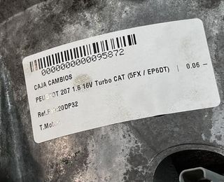 Peugeot 95872 caja 20dp32 207 1.6 16v turbo cat