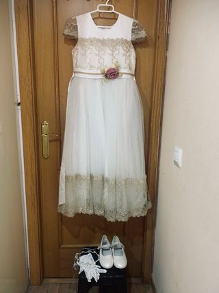 Vestido Comunión Niña Talla 14 Blanco y Dorado