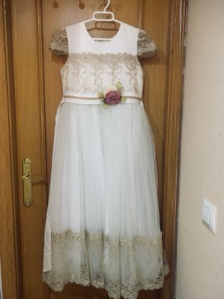 Vestido Comunión Niña Talla 14 Blanco y Dorado