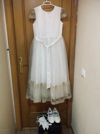 Vestido Comunión Niña Talla 14 Blanco y Dorado