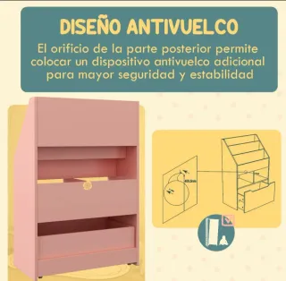 Estantería infantil de madera rosa